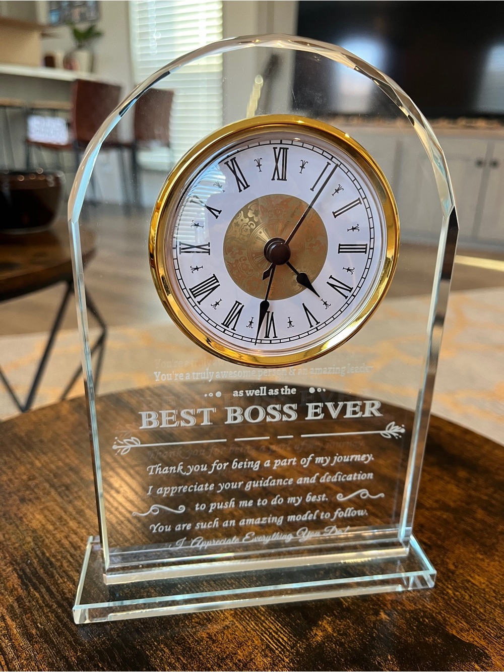 Glass Desk Clock Plaque - Best Boss Ever - Gold Accent